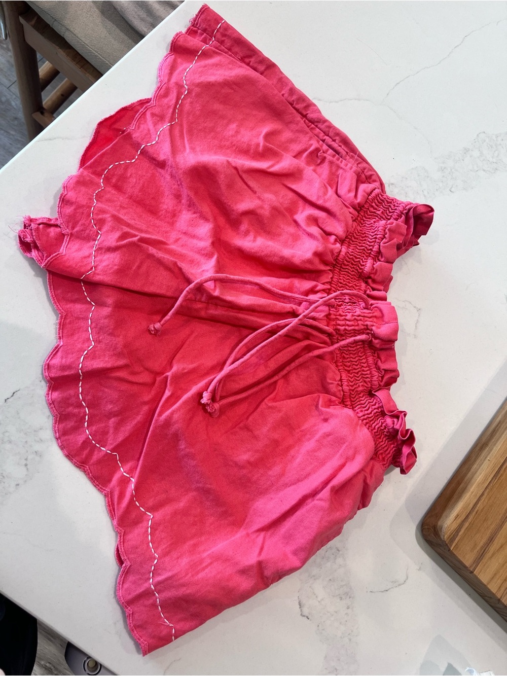 Anthropologie Hot Pink Scalloped Tie-Waist Shorts